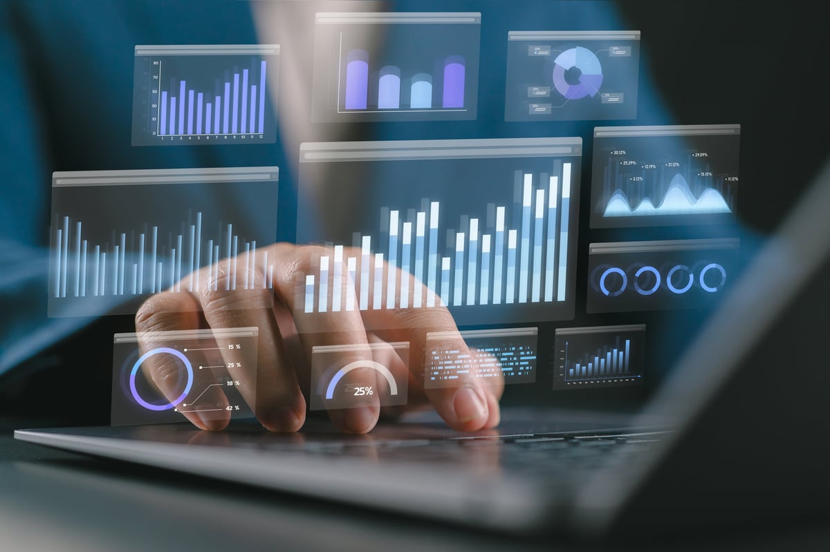 Data analytics and graphs showing business marketing data analysis